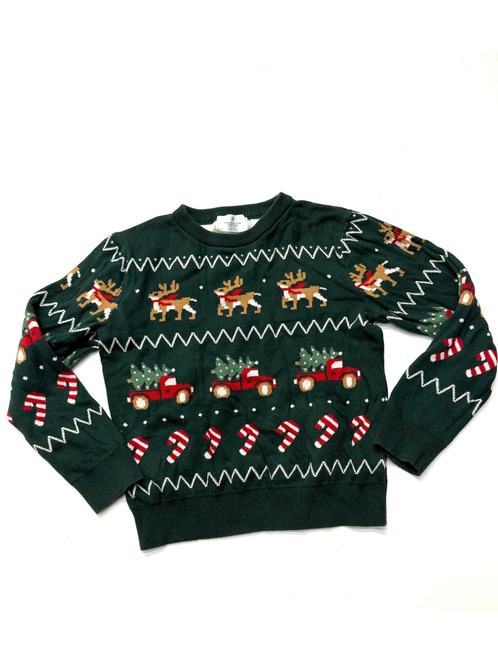 H&M Kids Green Christmas Sweater Holiday Pullover Crewneck Reindeer